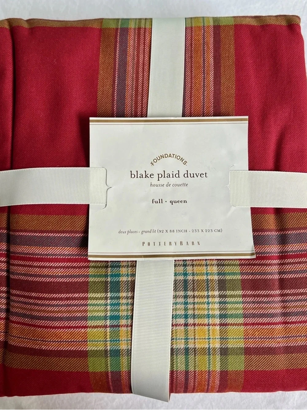 New Pottery Barn Blake Plaid Winter Holiday Duvet Cover, Red Multi